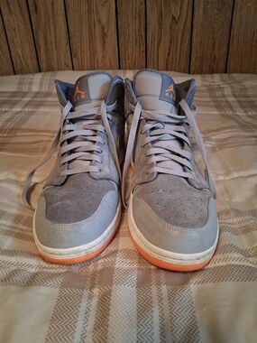 Jordan Men’s Gray and Orange High-Top Sneakers